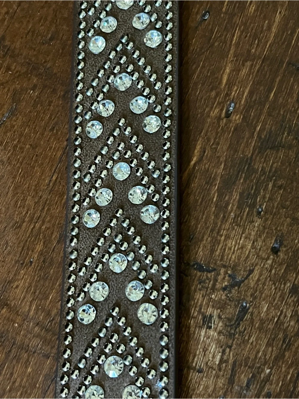 NWT Shyanne Brown Leather Studded Belt w/ Crystal Embellishments Sz M/L